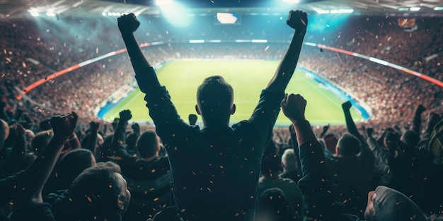 Photo a crowd of people are standing in a stadium with their arms in the air aig41