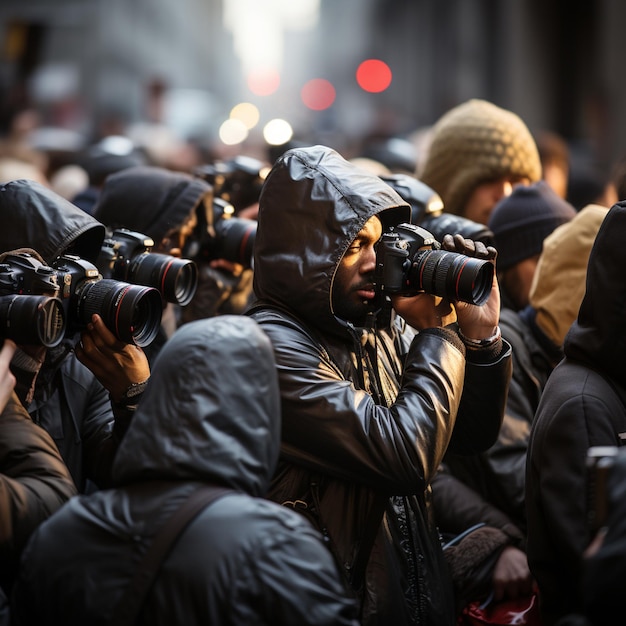 Foto una folla di persone sta scattando foto con le macchine fotografiche.