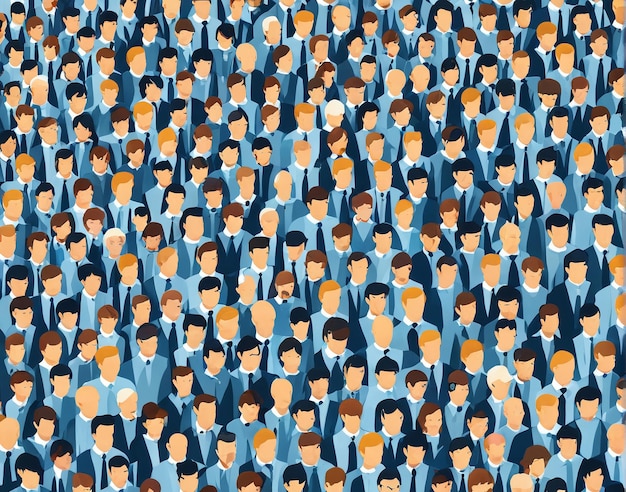 a crowd of people in a blue suit