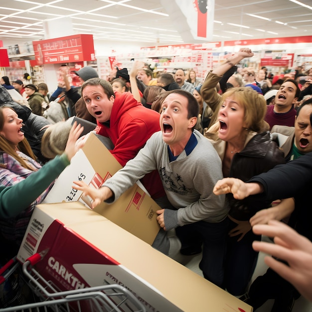Foto una folla di persone provoca il caos in un negozio durante il black friday