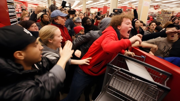 Photo crowd of people causes chaos in a store during black friday