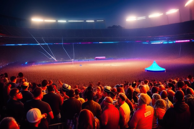 Crowd of people celebrating music festival concert in stadium