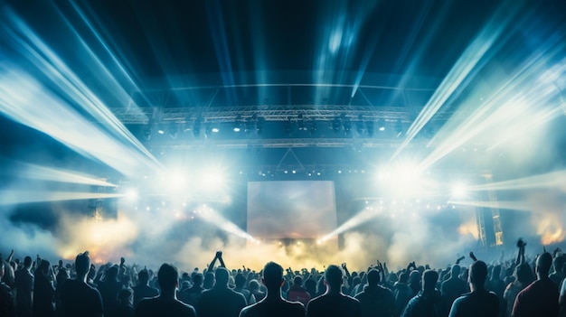 a crowd of people in a concert with the lights on.