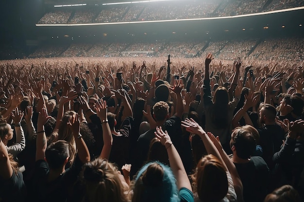 콘서트 에서 손 을 높이 들고 있는 사람 들 의 군중