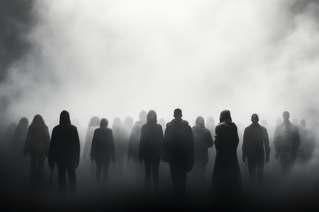 crowd of people in the fog