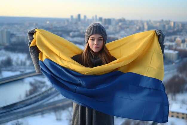 Толпа людей, держащих флаг украинского патриотизма