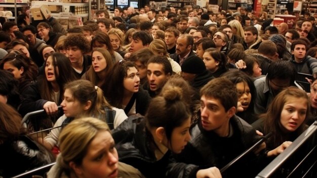 A crowd of people inside a book store