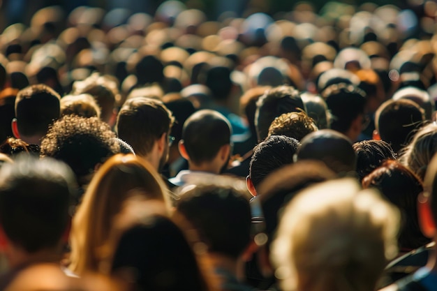 Photo a crowd of people in a large crowd with a man in the background