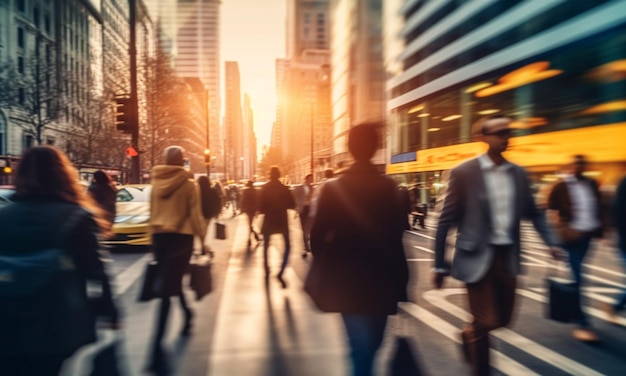 Crowd of people multiracial people walking in the cityBlurred crowd of unrecognizable at the street Busy streets businessshopping area Blurred defocused background