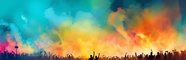 Photo crowd of people at a music festival vector banner for your design