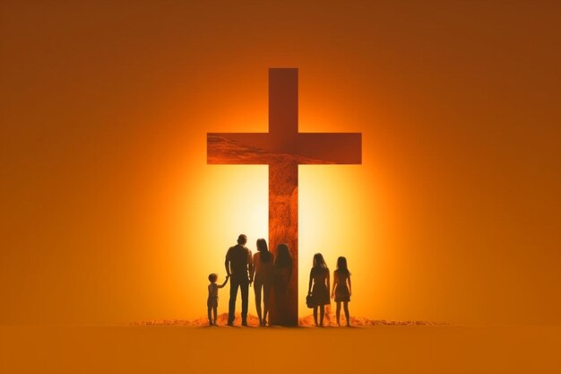 Premium AI Image | Crowd of people near the shining cross 3d illustration  Generative AI