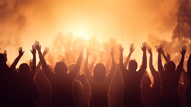 crowd of people raised up at summer party