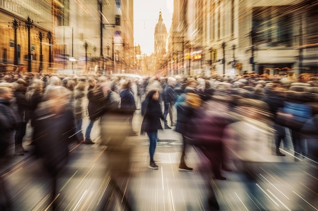 Crowd of people on the street in motion blur World population day