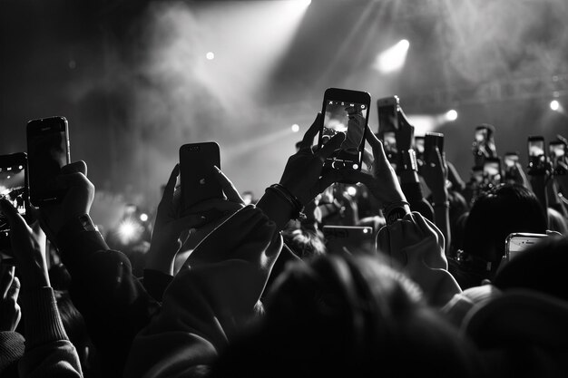 A crowd of people taking pictures with their cell phones