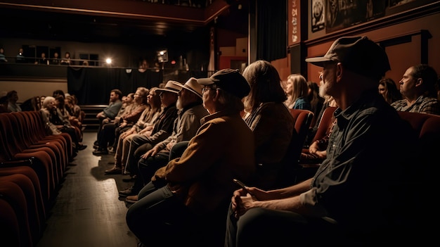 Foto una folla di persone in un teatro, uno dei quali è un teatro.