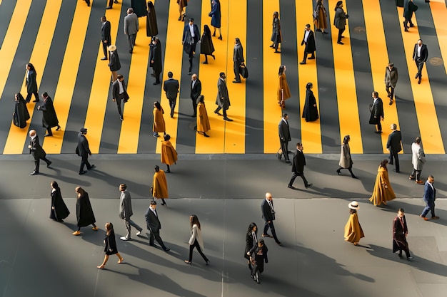 A crowd of people walking across a street