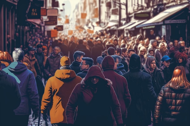 Crowd of people walking street Generate Ai