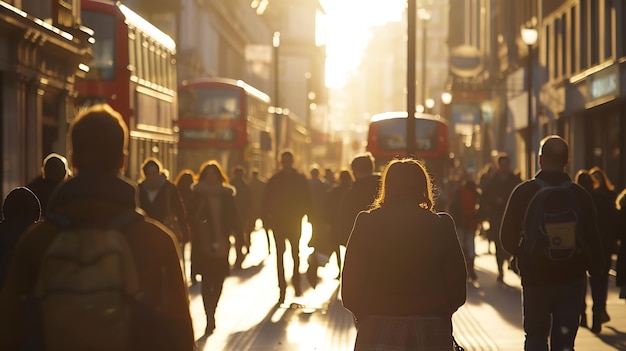 Crowd of people walking on a street in london Generative AI