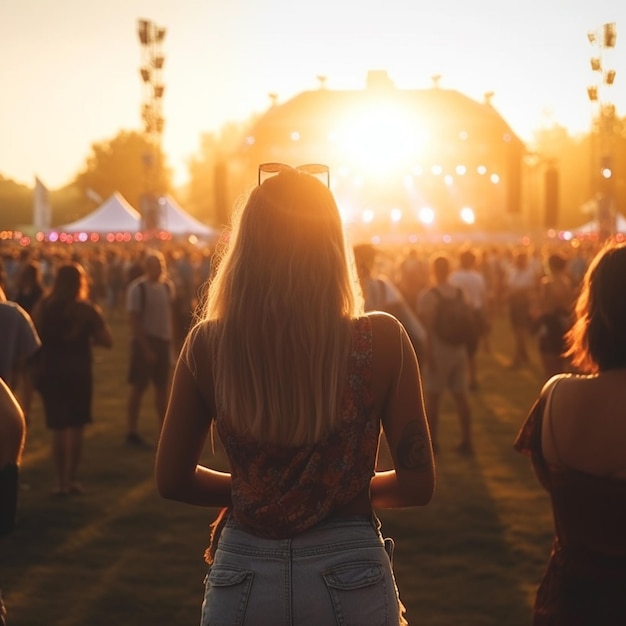 A crowd of people watching a concert at a music festival