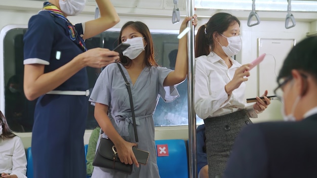 Crowd of people wearing face masks