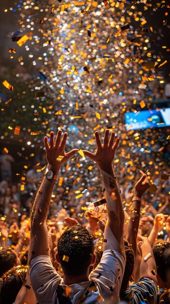 a crowd of people with hands up in the air and the words welcome on the top