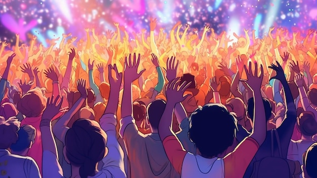 Crowd raising their hands at music concert Audience enjoying rock dance edm and club festival party