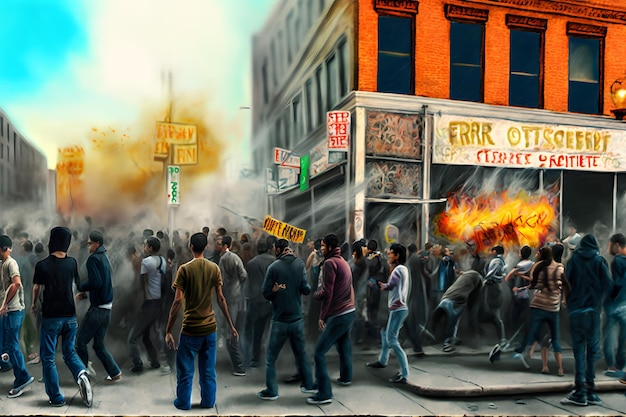 The crowd riots in the street protests Neural network generated art