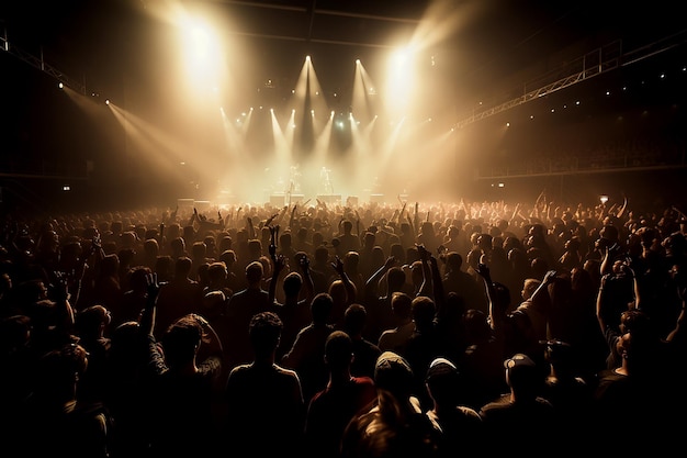 Crowd at rock concert summer night music festival monochrome Generative AI