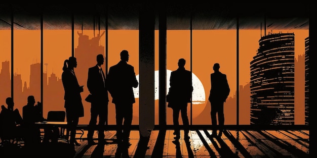 Photo crowd silhouette business people at the office building corporation