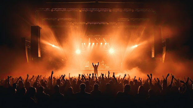 Crowd silhouettes against stage lights