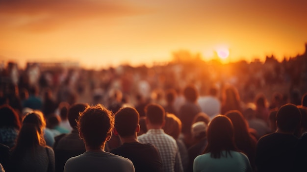 crowd watching a sunset wide angle