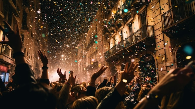 Crowd waving hands to celebrate happy new year