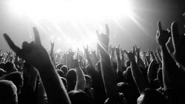 Photo crowd with arms raised in concert