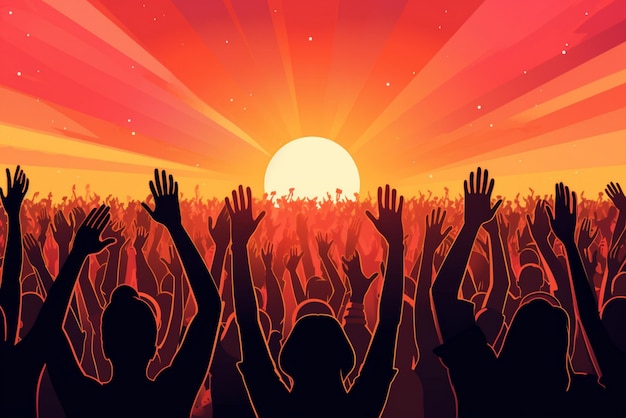 Crowd with raised hands at concert summer festival music concept