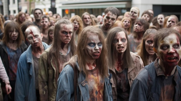 A crowd of zombies are gathered in a crowd.