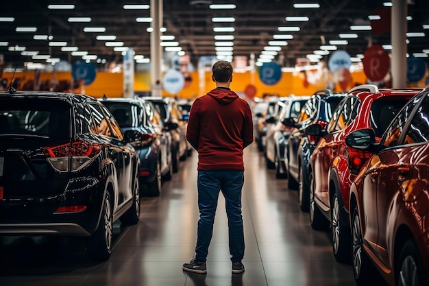 Crowded Car Showroom Many People Parked Inside AI