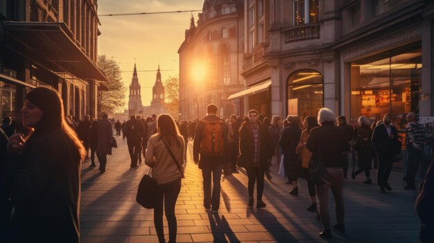 Crowded cities during golden hour