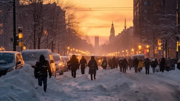 Crowded cities during golden hour