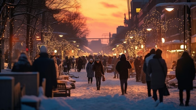 Crowded cities during golden hour