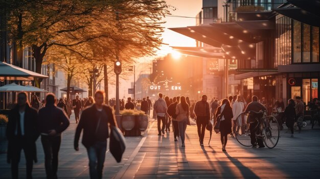 Crowded cities during golden hour