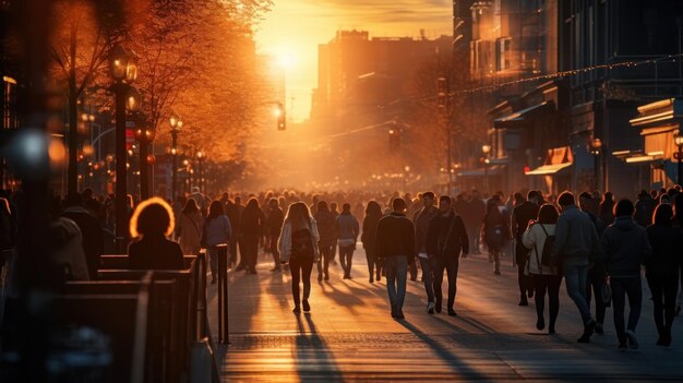 Crowded cities during golden hour