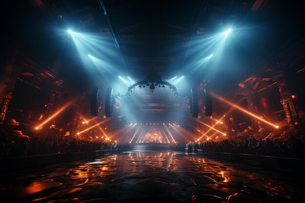 Crowded Concert Stage Scenery With Spotlights and Colored Lights realistic image ultra hd