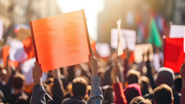 Photo crowded political rally with enthusiastic supporters holding banners and flags