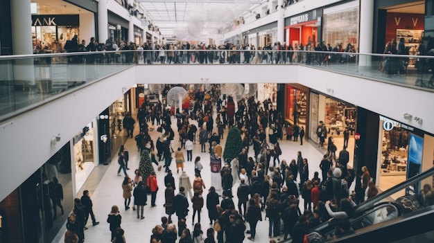 A crowded shopping mall on Black Friday