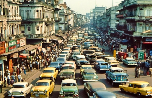 Photo the crowded street scene of kolkata