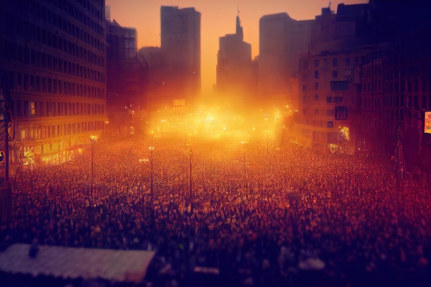 Crowds of demonstrators on the streets with NO WAR banner