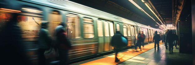 Crowds exiting subway train in metropolitan city urban commute