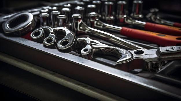 Crowfoot wrench set displayed on a tool tray