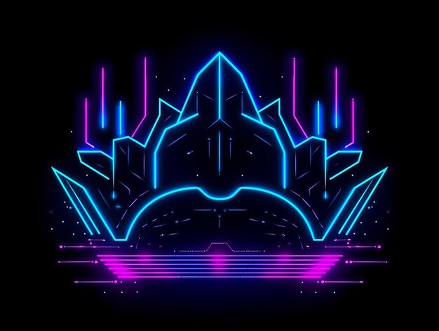 Crown abstract neon stijl illustratie op zwarte achtergrond Generatieve AI