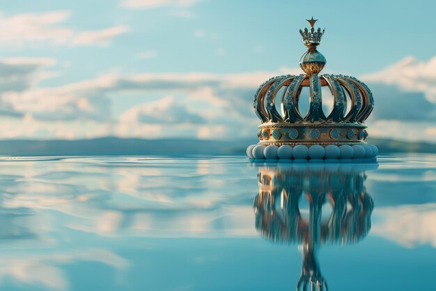 Photo a crown is floating on the surface of a body of water